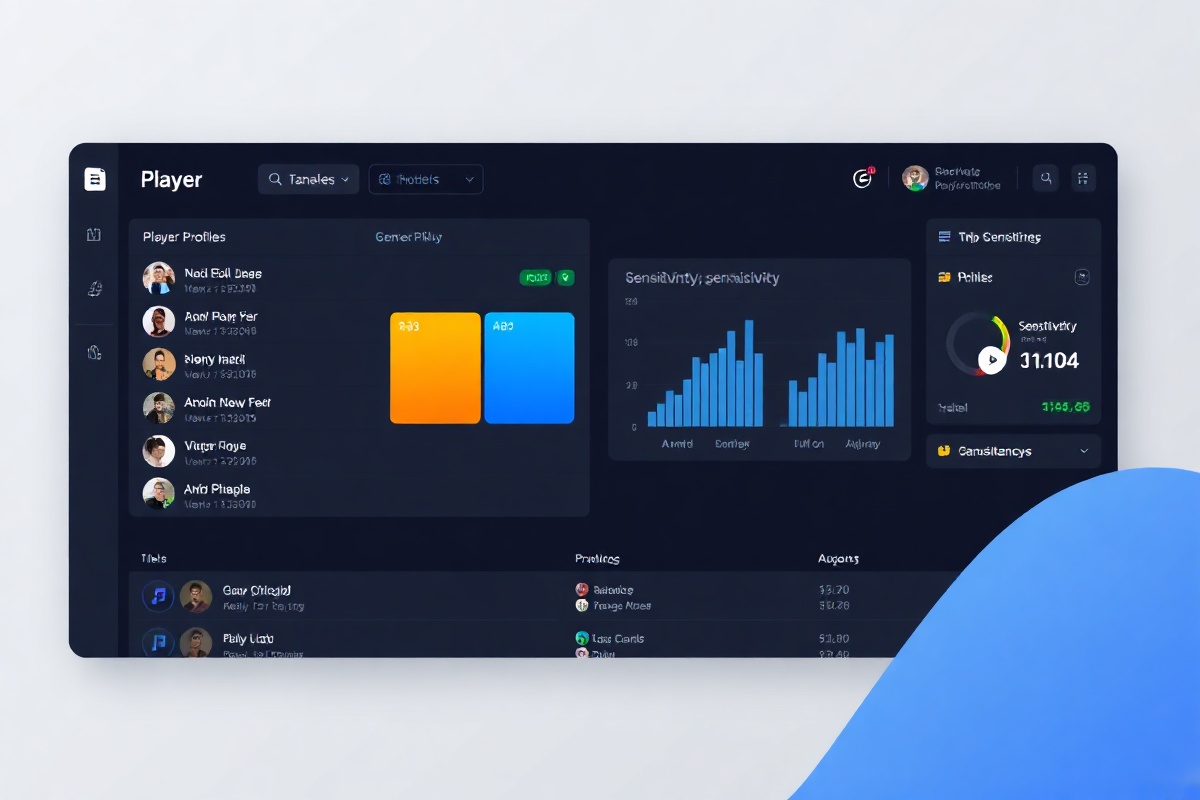Dashboard displaying verified sensitivity configurations for TenZ, s1mple, and Asuna across Valorant, CS2, and Overwatch 2